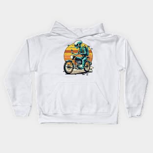 Alien riding a motor bike 2 Kids Hoodie